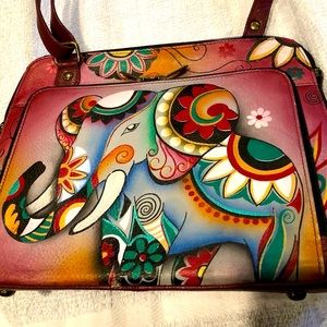 Anuschka hand painted purse on fine leather Elephant design